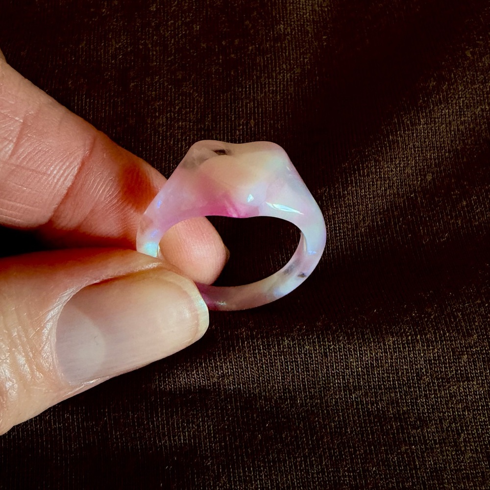 Uncommon James Pink and White Acrylic Heart Ring - Picture 2 of 3